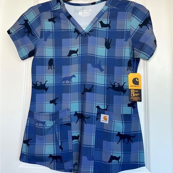 Carhartt Modern Fit V-Neck Scrub Top Womens XS with Dog Print Brand NWT! - Picture 3 of 6